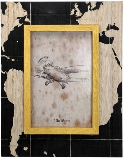 Dailygoods- Fotolijst Houten Wereldkaartdesign - Fotolijst 10 x 15 cm - Fotolijst 23 x 18 x 1 cm - Stijlvol Interieur - Cadeau voor Avonturiers - Karakteristiek Ontwerp - Foto Lijst