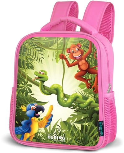 NoBoringSuitcases.com® - Rugzak roze - Schooltas meisjes - Dieren in de jungle - Kinder rugtas meisje - Boekentas kind - Kinderrugzak voor school - Schoolrugzak
