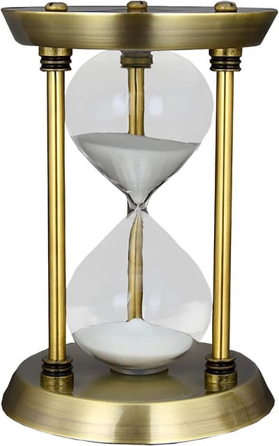 Zandloper Timer - Zandklok Decoratie - Tijd Management - Vintage Bronzen Frame - 17 cm Hoog - Wit Zand