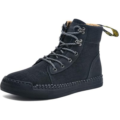 Herfst Mannen Nieuwe Stijl Britse Retro Sport Casual Leren Laarzen Winter Hoge Top Antislip Werklaars 48 zwart