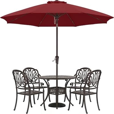 Tuinparasol 300 cm Rond – Kantelbaar 30° – Zwengelbediening – UPF 50+ UV-Bescherming – Waterafstotend Polyester – Balkon, Tuin & Terras – Wijnrood – Nicolehome