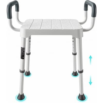 VEVOR douchekruk, draagvermogen 181,4 kg, in 6 standen in hoogte verstelbaar, antislip TPR-rubberen voetjes, frame van aluminiumlegering, geschikt voor senioren, mensen met een beperking en mensen met een blessure.
