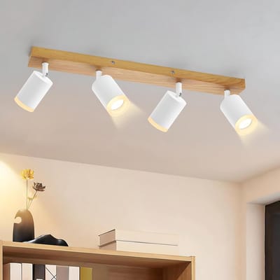 Glitzerlife - Plafondspot Plafondlamp - 4xGU10 draaibaar - Opbouwspot verstelbaar - Hout Aluminium retro stijl - Ø54cm - Wit