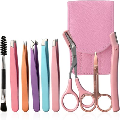 9-delige roestvrijstalen pincetset voor make-up en wenkbrauwen, inclusief precisiepincet, schaar en scheerapparaat, ideaal voor gezicht en wimpers