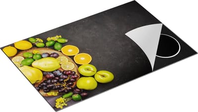 Chefcare Inductie Beschermer Fruit op Zwarte Marmer - 80x50 cm - Afdekplaat Inductie - Kookplaat Beschermer - Inductie Mat