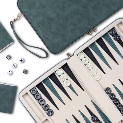 Backgammon Koffer – Luxe Backgammon Set – Lederen Bordspel – Reisspel Set - Draagbaar – Reisset