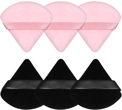 KZQ 6 Stuks Poederpoets Zachte Fluweel Driehoekige Makeup Sponzen voor Losse Poeder Fundering Zwart en Roze