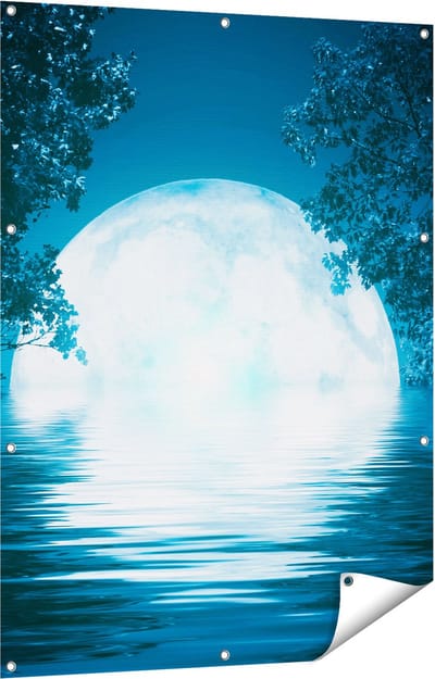 Gards Tuinposter Volle Maan in het Water - 90x120 cm - Tuindoek - Tuindecoratie - Wanddecoratie buiten - Tuinschilderij