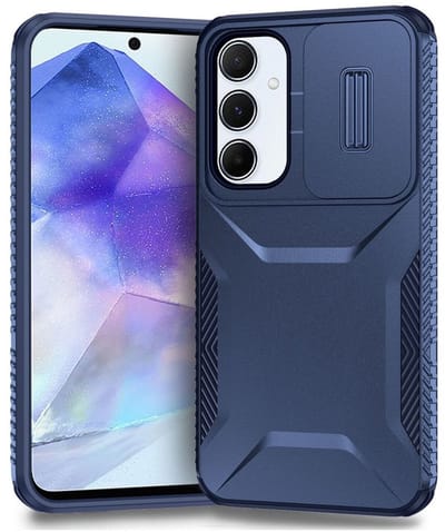 Hoesje Geschikt voor Samsung Galaxy A55 | Back Cover met Camera Slider | Schokbestendige Case | Camera Cover | Stevig | Blauw