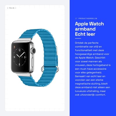 Dailygoods- Horlogeband Magnetisch - Roestvrij Staal - Echt Leer - Compatibel met Apple Watch - Unieke Keeper Loops - Verstelbaar en Comfortabel - Smartwatch Band