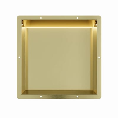 Mat goud RVS Inbouwnis 30x30x7cm met tegelflens en LED verlichting
