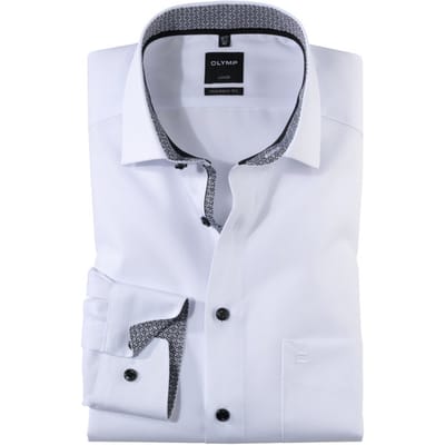 OLYMP Luxor modern fit overhemd - mouwlengte 7 - wit (zwart contrast) - Strijkvrij - Boordmaat: 37