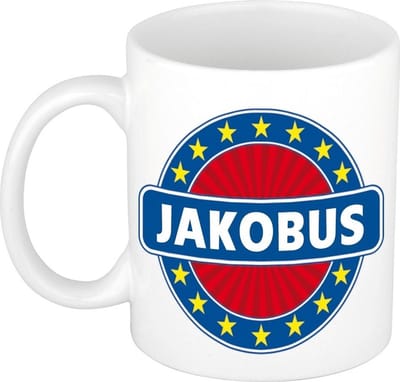 Bellatio Decorations - Jakobus voornaam - koffiemok - beker - wit/blauw - 300 ml - Cadeau - Heren - Collega - Vaderdag - Verjaardag
