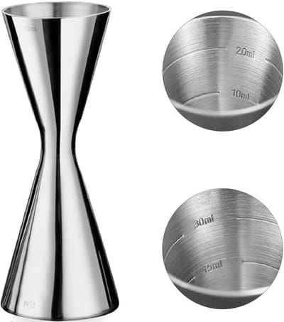 Maatbeker, 304 maatbekers van roestvrij staal, geïntegreerde weegschaal, Cocktail Jigger Dual Spirit Measure Cup, professionele barkeeper, geschikt voor bars en woningen (30/45 ml), sliver