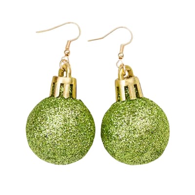 Marama - Oorbellen Kerstbal Groen-Glitter - Lichtgewicht