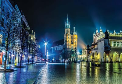 Fotobehang City Skyline Krakow | XL - 208cm x 146cm | 130g/m2 Vlies