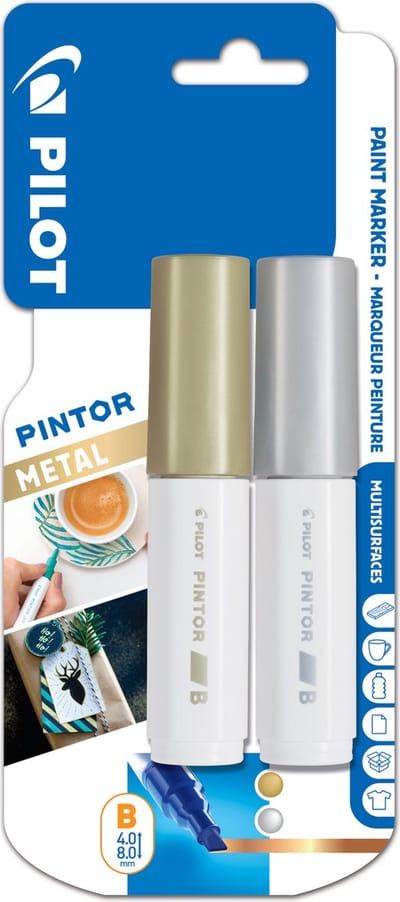 Pilot Pintor Metallic Goud en Zilver Brede Marker - 2 stuks