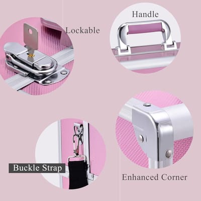 Grote make-upkoffer met inklapbare vakken en schouderriem - Roze aluminium beauty-case