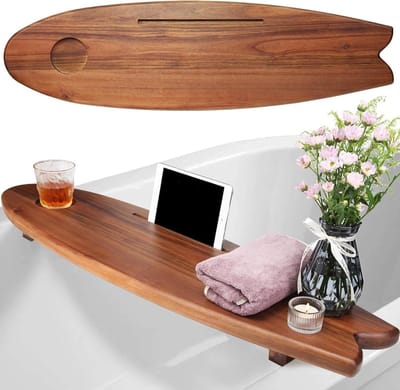 Badbak met Poten - Bad Caddy Tafel - Ontspannen in Bad - Unieke Surfplank Vorm - 91 x 25 cm