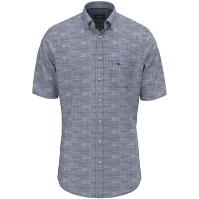 Fynch-Hatton Overhemd Subtle Check Slub Cotton Navy / male