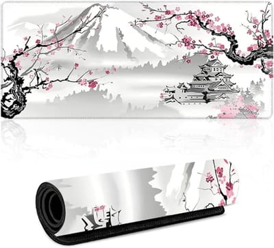 Grote Gaming Mouse Pad 900 x 400 mm - Witte Kersenbloesem - Antislip Bureau Pad voor PC, Laptop en Gaming