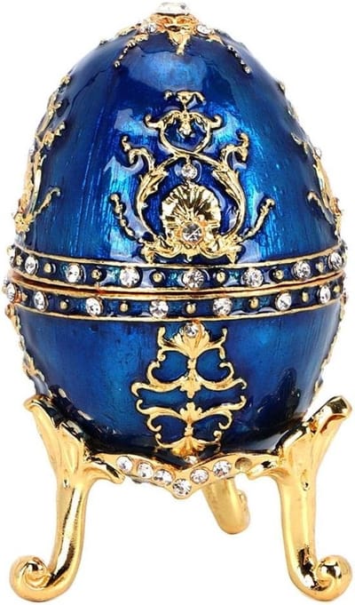 Handgeschilderde Emaillen Sieradenbox in Fabergé Ei Stijl met Rhinestones voor Thuisdecoratie en Verzamelobject, Blauw, Modern, Uniek Cadeau