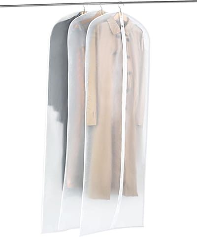 Kledingzak voor Jurken - Set van 3 Stuks, 60 x 180 cm - Transparant, Waterdicht en Met Rits en Opbergvakken voor Avondjurken en Kostuums