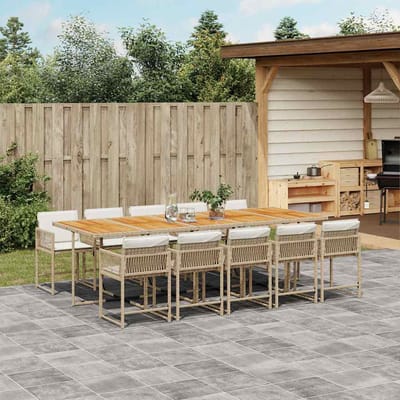 vidaXL - 11-delige - Tuinset - met - kussens - poly - rattan - beige