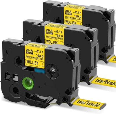 3x Thermostringent Hechtband voor Brother P-touch Labelprinters, 17.7mm x 1.5m, Zwart op Geel, HSe641, Ideaal voor Labelen, Hechtkwaliteit, Duurzaam Gebruik