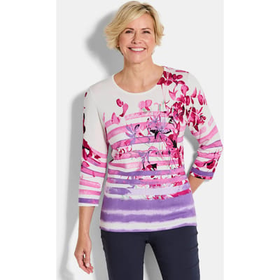 Onderhoudsarme pullover met boothals - rosé / gedess. - Gr. 19 van Goldner Fashion