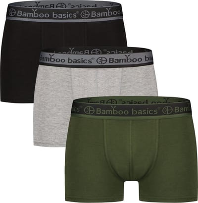 Bamboo Basics Heren Bamboe Trunk Boxershorts Liam (3-pack) - Zwart, Army & Grey Melange - Ondergoed Heren - Boxershort Heren Korte pijp - Maat M