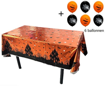 Plastic Halloween tafelkleed oranje XL 137X 274 CM- Halloween feest tafelkleed- Halloween Versiering Tafel Decoratie Tafellaken Oranje – 1 Stuk met ballonnen