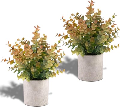 2 Pcs Artificial Plant Small Yellow Artificial Plants Potted Artificial Plants for Office Living Room Bedroom Bathroom - ShopVlot