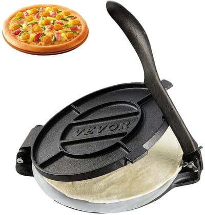 Cherrys Finds - Tortilla Press - Tortilla maker - Tortilla pres - Gietijzeren Tortillapers 25 cm (10 inch) - Handmatige Tortillamaker & Deegpers – Heavy Duty Cast Iron – Voor Tortilla’s, Wraps & Flatbread - Zwart