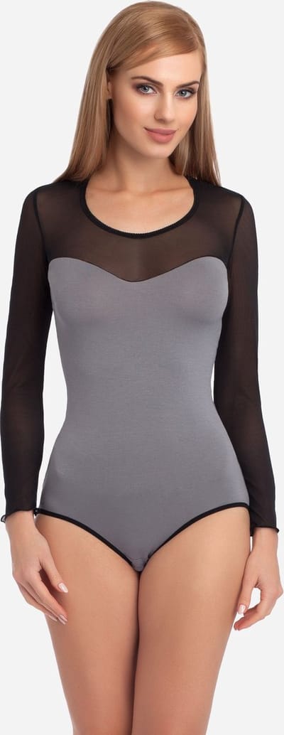 Merry Style Dames Body - Bodysuit - Lange Mouwen – Viscose – Grijs/zwart – S - MS-VN-VBD15