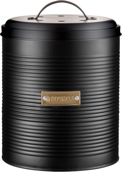 25 Liter Zwarte Compost Caddy met Houten Deksel