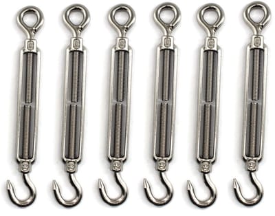 Dailygoods- Draadspanner 6 Stuks - Verstelbare Haak/Oog Set - Roestvrij Staal - Heavy Duty - Waterdicht - Geschikt voor Touw en Waslijn - Spanner