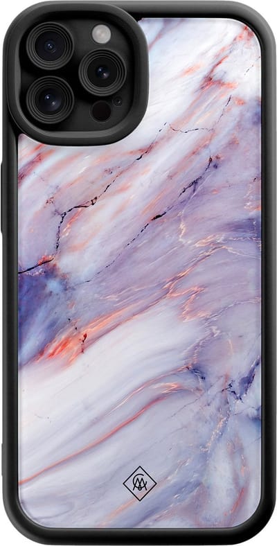 Casimoda® hoesje - Geschikt voor iPhone 12 Pro - Marmer Paars - Effen telefoonhoesje met lensbescherming - TPU - Backcover - Paars