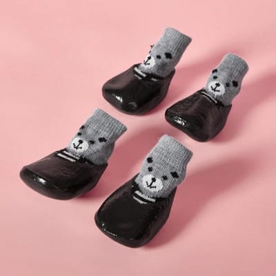 Lot de 4 paires Chaussures Chaussettes Imperméables pour Chien Chat, Bottes d'Hiver pour Animaux, Bottines de Pluie Neige pour Petit Chien Antidérapantes, Chaussures Anti-Saleté pour Chiots, Noir L noir