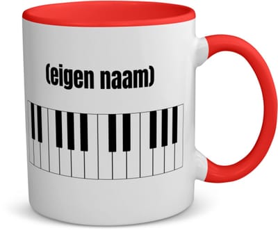 Akyol - keybord met eigen naam koffiemok - theemok - rood - Instrumenten - muziek liefhebbers - iemand die houdt van om op de keybord te spelen - verjaardag - cadeau - kado - 350 ML inhoud