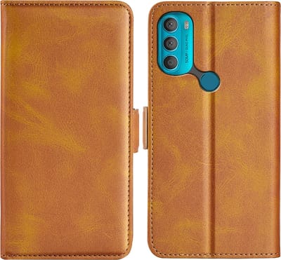 MobyDefend Hoesje - Geschikt voor Motorola Moto G71 - Luxe Wallet Book Case (Sluiting Zijkant) - Lichtbruin