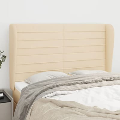 vidaXL - Hoofdbord - met - randen - 147x23x118/128 - cm - stof - crèmekleurig