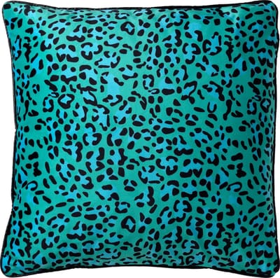Dutch Decor BENDT - Sierkussen 45x45 cm - spearmint - groen - blauw - zwart - luipaard patroon - velvet stof - Inclusief binnenkussen