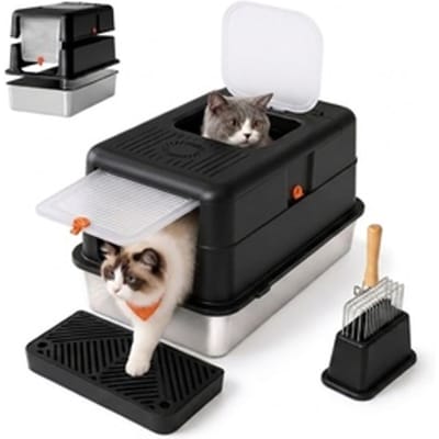 3-in-1 RVS kattenbak 85 ltr.: Zwart