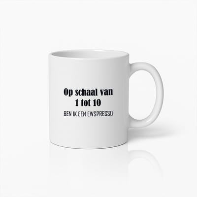 Grappige Espresso Schaal Koffiemok – "Op schaal van 1 tot 10 ben ik een Ewspresso" Humoristische Koffiebeker