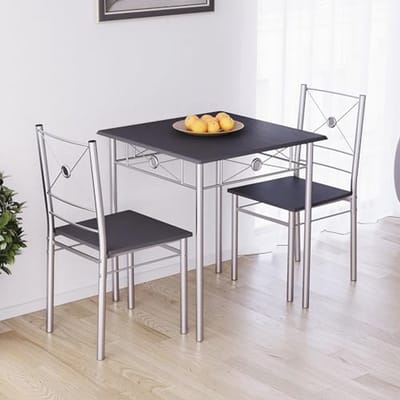 Moderne Eettafel en Stoel Set voor 2 Personen - Stijlvolle Keuken Ontbijt Meubelset in Zwart