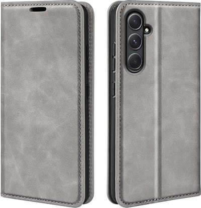 MobyDefend Hoesje - Geschikt voor Samsung Galaxy A55 - Luxe Wallet Bookcase (Magnetische Sluiting) - Grijs