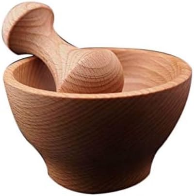 PolkaHome Houten Vijzel en Stamper Set - Kleine Keukenvijzel voor Kruiden en Specerijen - Duurzame Beukenhout Vijzel - 10,5 cm x 6 cm - Ideaal Cadeau