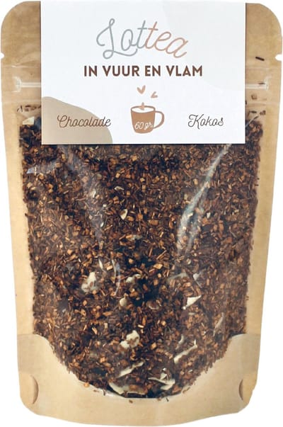 Lottea In Vuur en Vlam thee 60 gram Stazak - verse thee, rooibos thee, chocolade thee, thee cadeau, thee geschenk, thee cadeautje