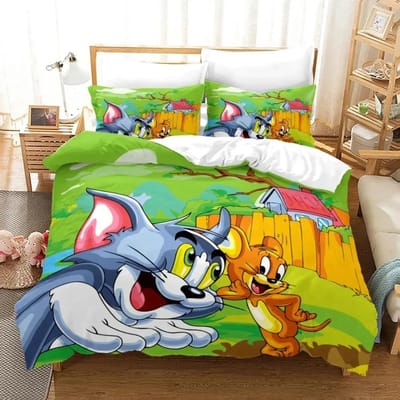 Cartoon T-Tom Muis en Kat Beddengoed Set J-Jerry Dekbedovertrek Beddengoed Set Dekbedhoes Kussensloop Dekbed King Queen Maat Jongens Volwassenen 150*200cm 3pcs